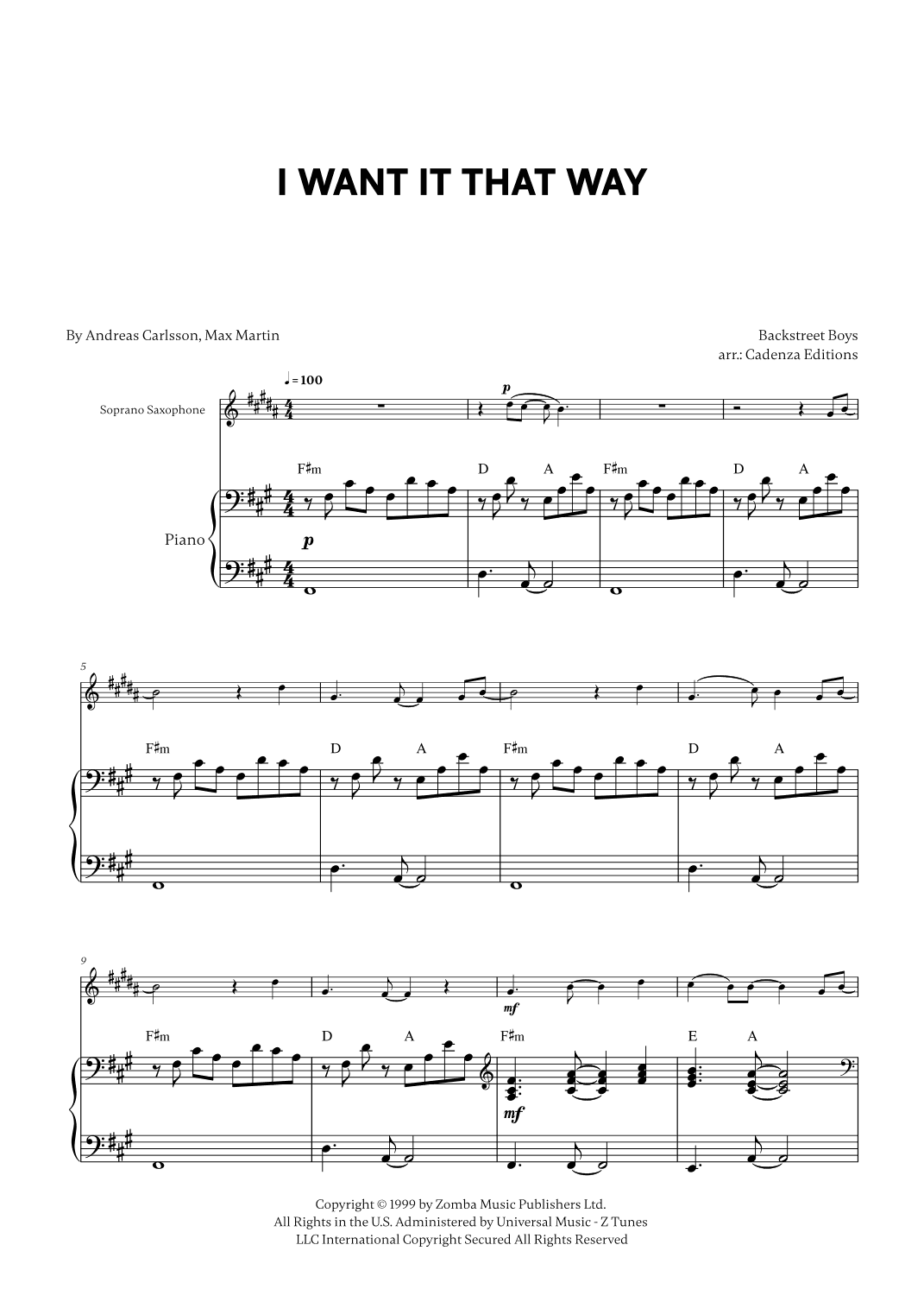 I Want It That Way (arr. Cadenza Editions)