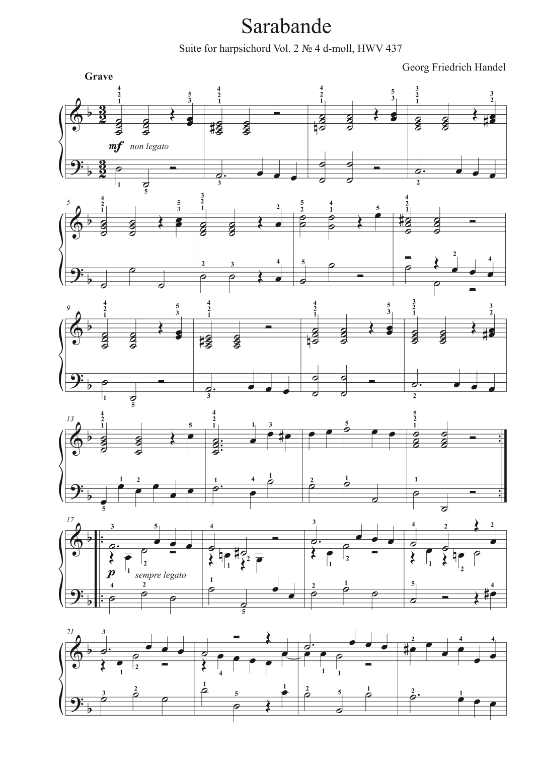 Sarabande - Suite for harpsichord Vol. 2 No 4 d-moll, HWV 437