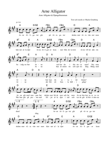 Arne Alligator org. tonart - Arne Alligator & Djungeltrumman