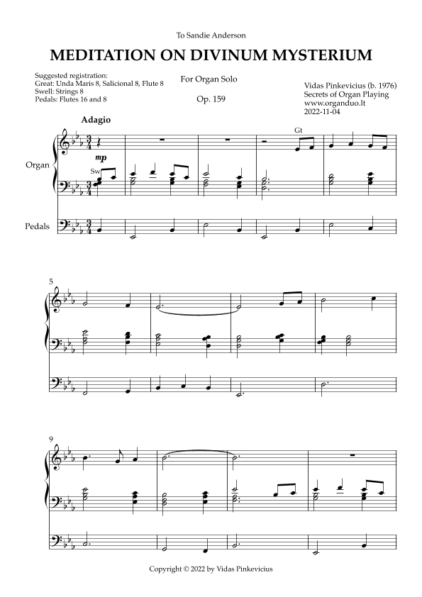 Meditation on Divinum Mysterium, Op. 159 (Organ Solo) by Vidas Pinkevicius