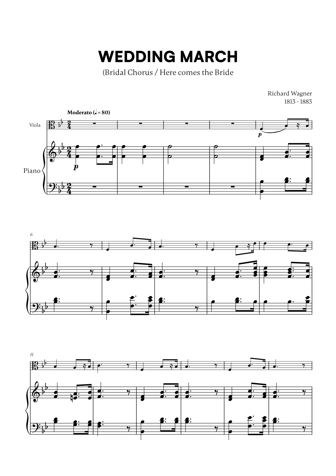 Richard Wagner - Wedding March (Here comes the Bride) (for Viola and Piano) (arr. Cadenza Editions)