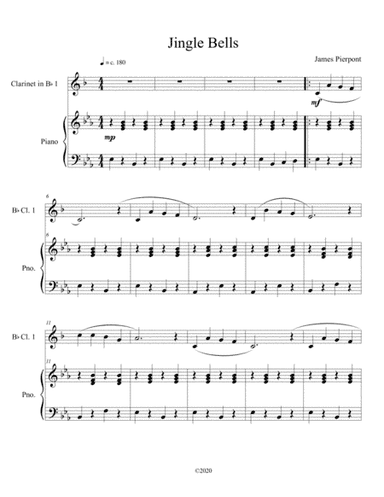 Jingle Bells (solo clarinet) with optional piano accompaniment (arr. B C Dockery)