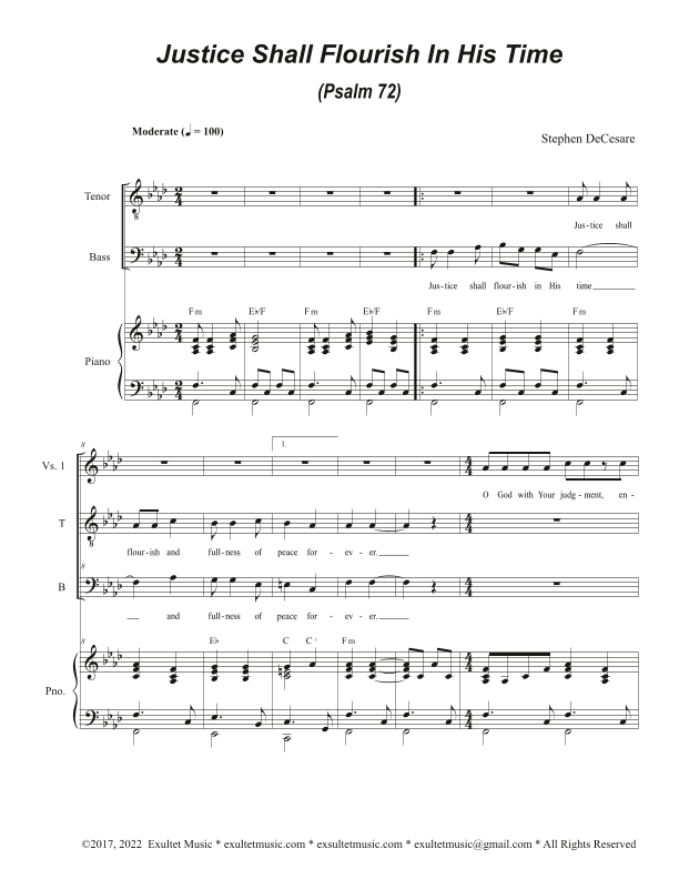 Justice Shall Flourish In His Time (Psalm 72) (Duet for Tenor and Bass solo)
