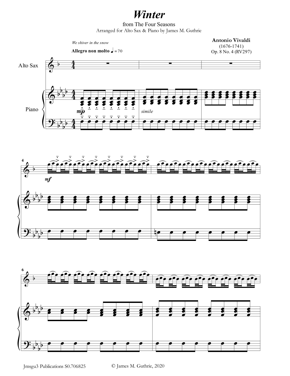 Vivaldi: Winter from the Four Seasons for Alto Sax & PIano (arr. James M. Guthrie, ASCAP)