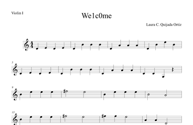 We1c0me. Beginning string orchestra. Open strings and first finger. VIOLIN I/II PART.