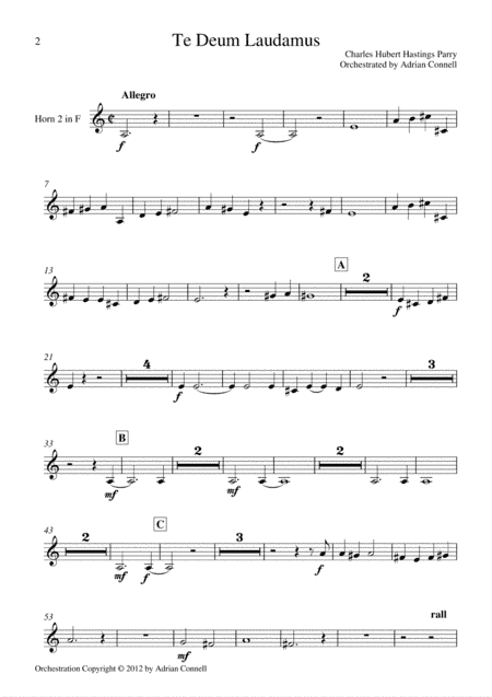 Parry - Te Deum Orchestrated by Adrian Connell - Horn 2 (arr. Adrian Connell)