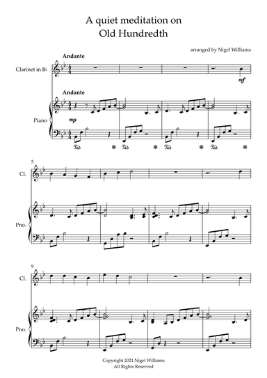 A Quiet Meditation On Old Hundredth, for Clarinet and Piano (arr. Nigel Williams)