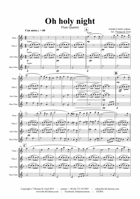 Oh holy night - Cantique de Noël - Christmas Song - Flute Quartet (arr. Thomas H. Graf)