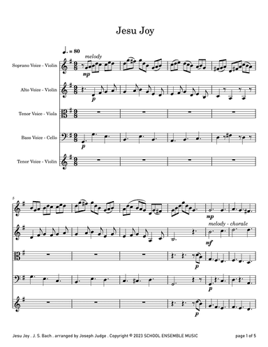 Jesu Joy by Bach for String Quartet in Schools (arr. Joseph Judge)