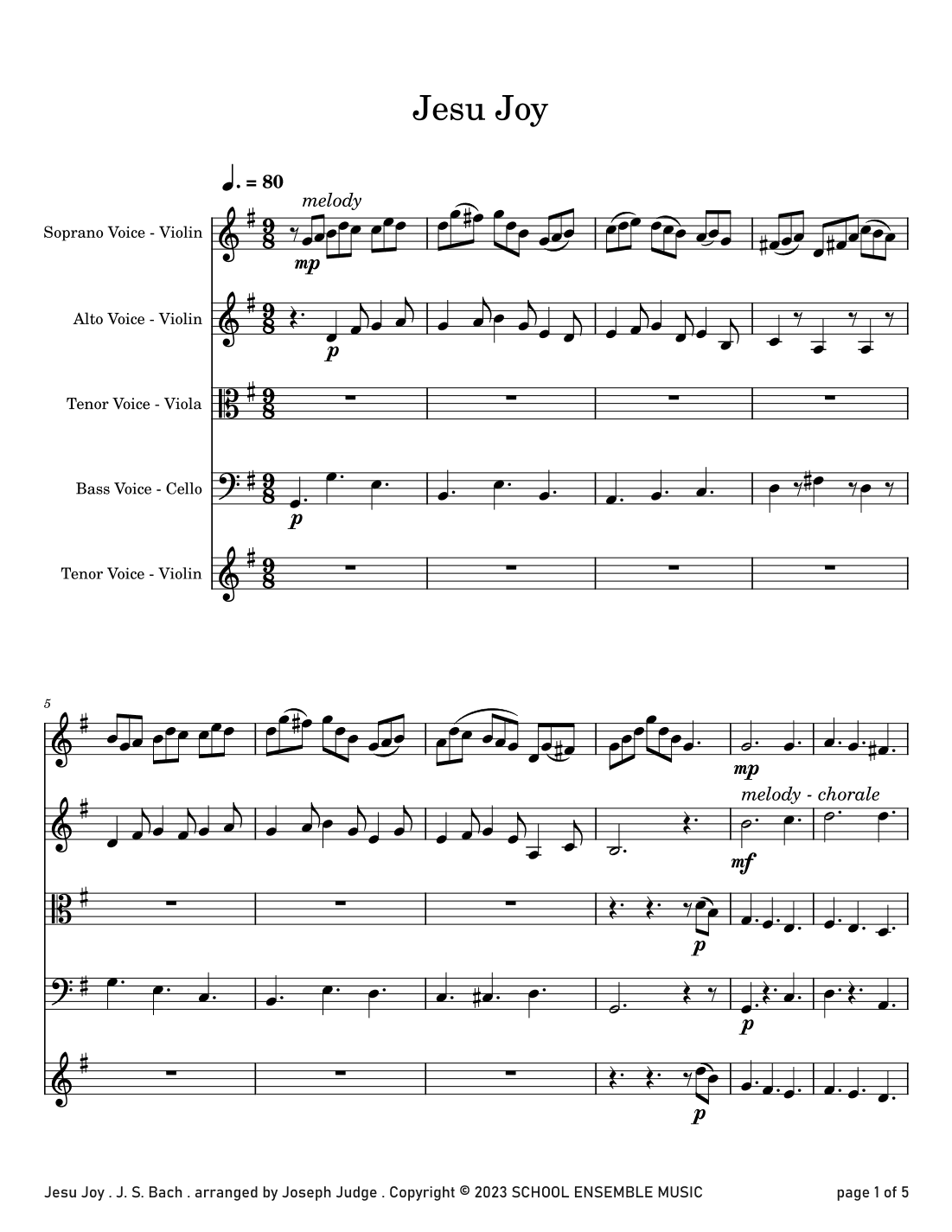 Jesu Joy by Bach for String Quartet in Schools (arr. Joseph Judge)