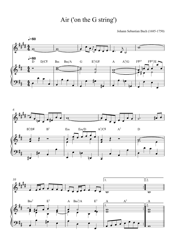 Air ('On the G srings') Clarinet in Bb (with chords) (arr. Alex Nunes Rodrigues)