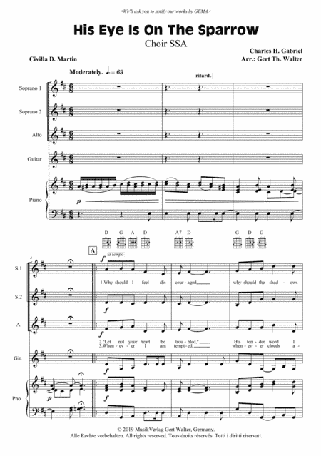 His Eye Is On The Sparrow (arr. Gert Th. Walter)