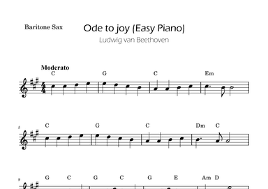 Ode To Joy - Easy Baritone Sax with Chords (arr. Ygor Nunes)