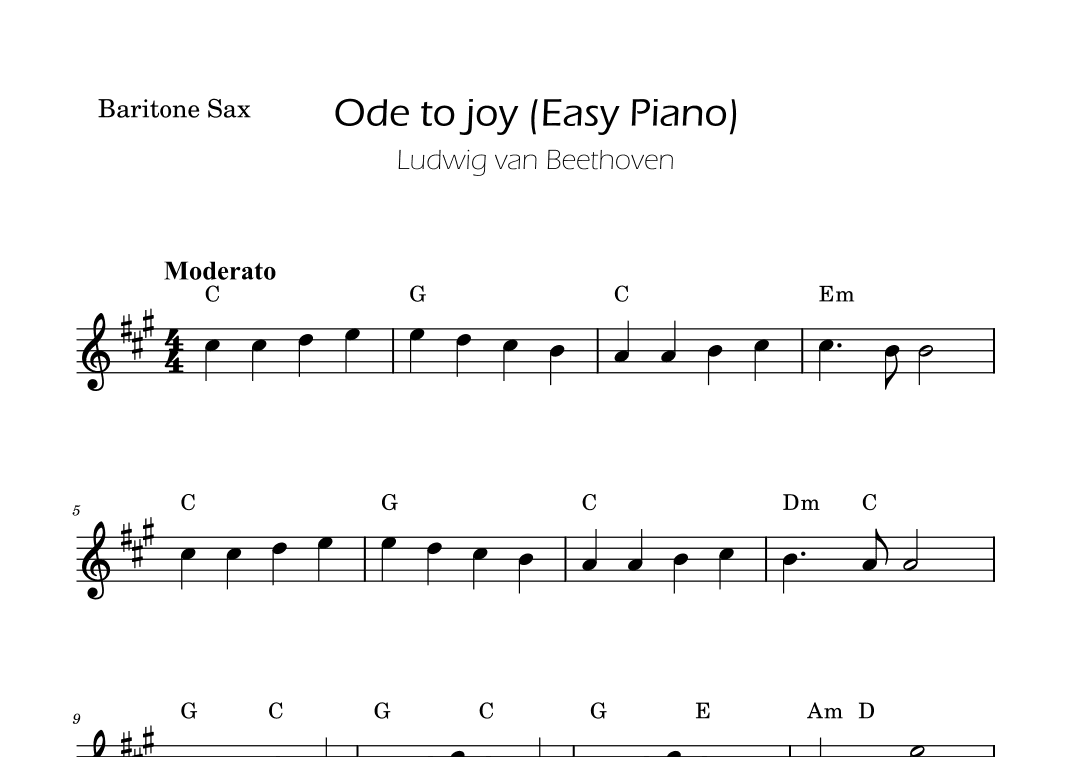 Ode To Joy - Easy Baritone Sax with Chords (arr. Ygor Nunes)