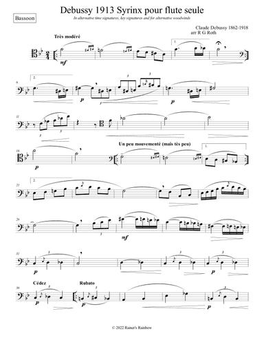 Debussy Syrinx Bassoon Solo (arr. R G Roth)
