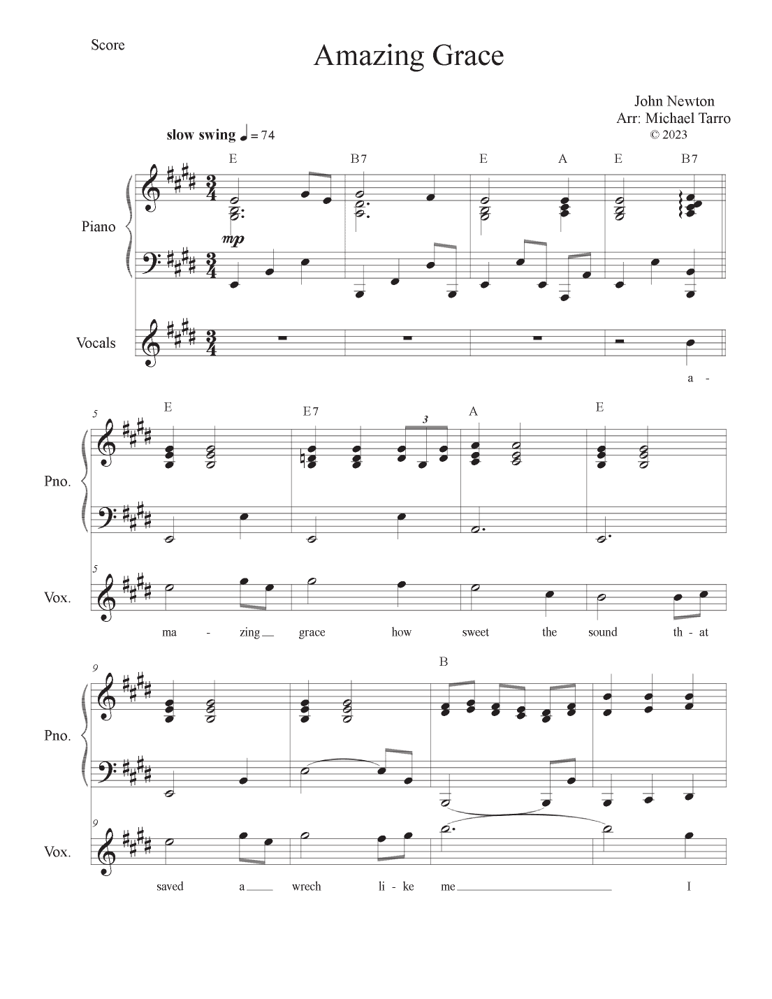 Amazing Grace (arr. MICHAEL TARRO)