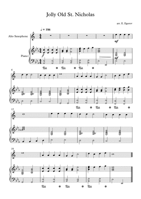 Jolly Old St. Nicholas, For Alto Saxophone & Piano (arr. Eugene Egorov)