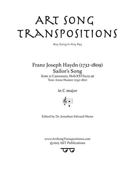 HAYDN: Sailor's Song (transposed to C major) (arr. ArtSongTranspositions.com)