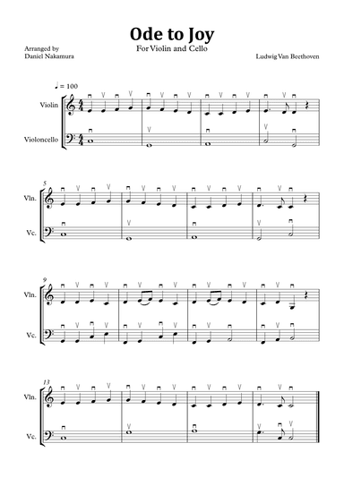 Ode to Joy (Easy Violin and Cello) (arr. Daniel Nakamura)