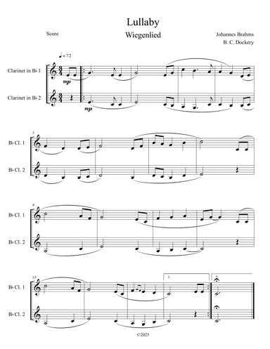 Brahms's Lullaby (Clarinet Duet) (arr. B. C. Dockery)
