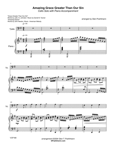 AMAZING GRACE GREATER THAN OUR SIN - CELLO SOLO with Piano Accompaniment (arr. Glen Poehlmann)