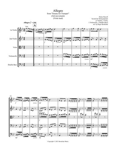 Allegro (from "Sonata for Trumpet") (Bb) (String Quintet - 2 Violins, 1 Viola, 1 Cello, 1 Bass) (Vio (arr. Regis Bookshar)