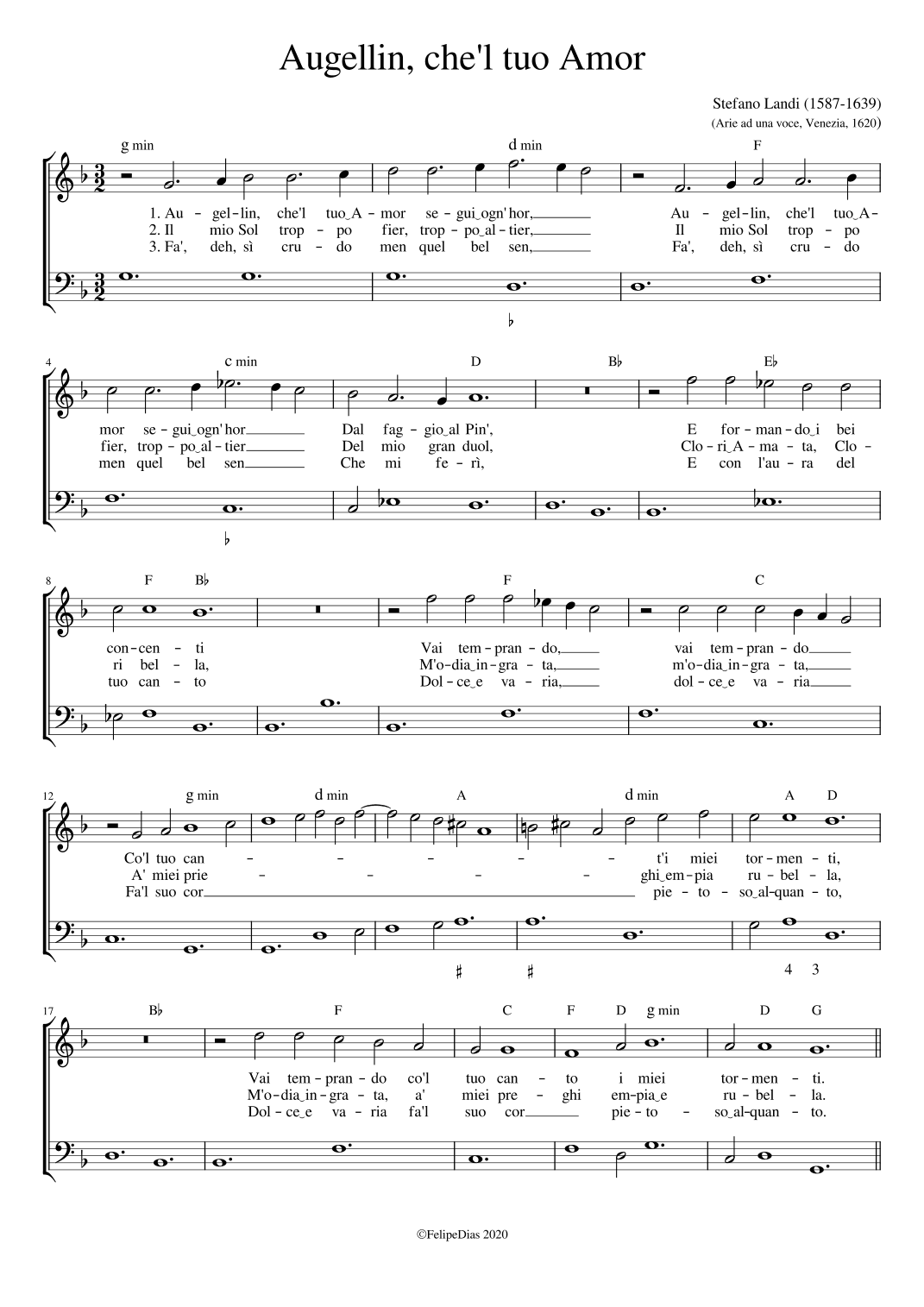 Augellin che'l tuo Amor (arr. Early Music Scores)