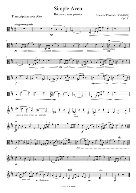 Simple Aveu - Viola Solo (arr. Ailie Kreis)
