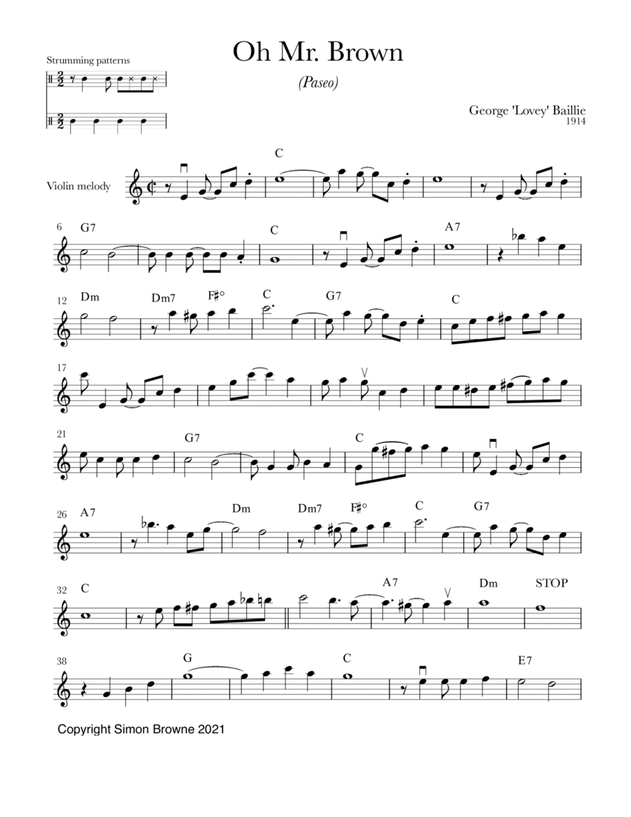 Oh Mister Brown (paseo) for violin and guitar (arr. Simon Browne)