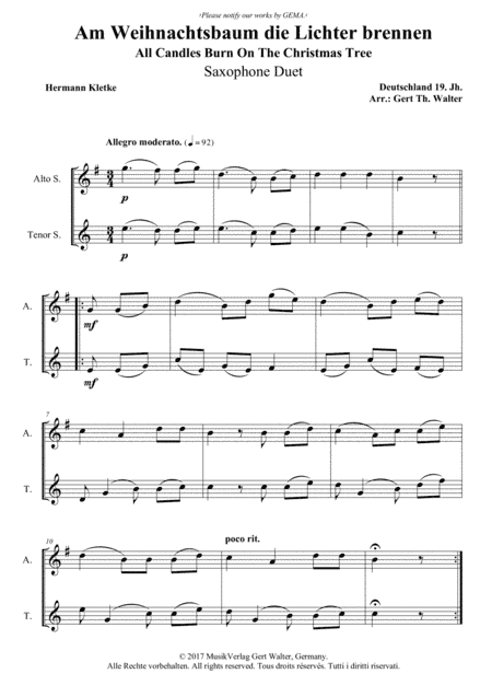 All Candles Burn On The Christmas Tree (arr. Gert Th. Walter)