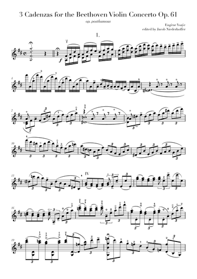 3 Cadenzas to the Beethoven Violin Concerto (arr. Jacob Niederhoffer)