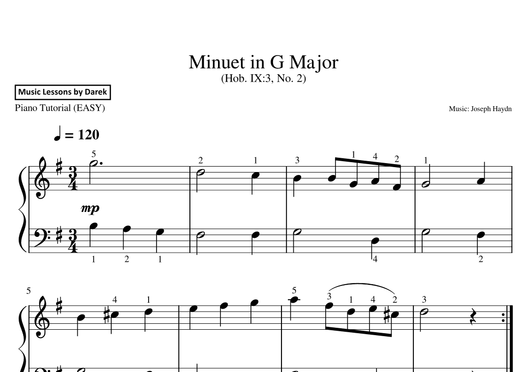 Minuet in G Major (EASY PIANO) (Hob. IX:3, No. 2) [Joseph Haydn] (arr. Darek)