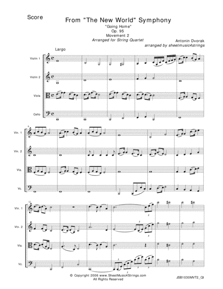 Dvorak, A. - "Going Home" for String Quartet (arr. Linda M. Scott)
