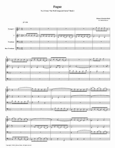 Fugue 21 from Well-Tempered Clavier, Book 2 (Brass Quartet) (arr. Richard Byrnes)