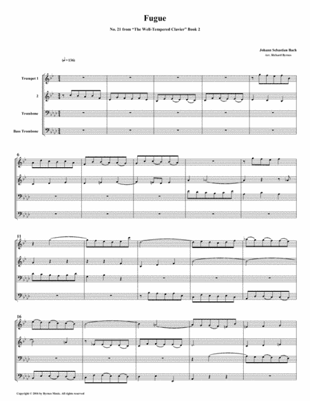 Fugue 21 from Well-Tempered Clavier, Book 2 (Brass Quartet) (arr. Richard Byrnes)