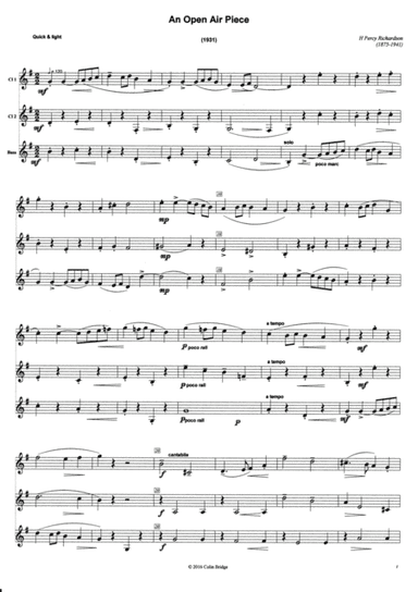 An Open Air Piece by H Percy Richardson (1931) arr for Clarinet Trio (2 Bb & Bass) (arr. Colin W Bridge)