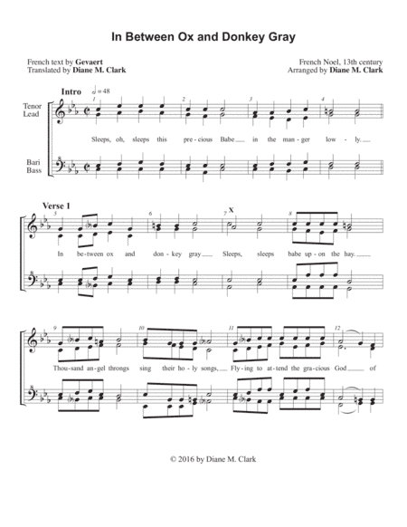 In Between Ox and Donkey Gray (CHORAL PRICING) (arr. Diane M. Clark)