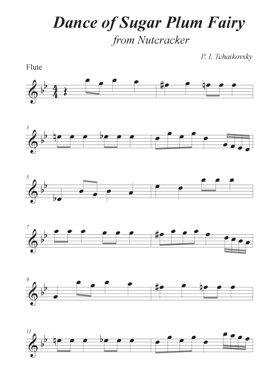 Dance of Sugar Plum Fairy - Easy Flute Treble clef (arr. Avgusta Udartseva)