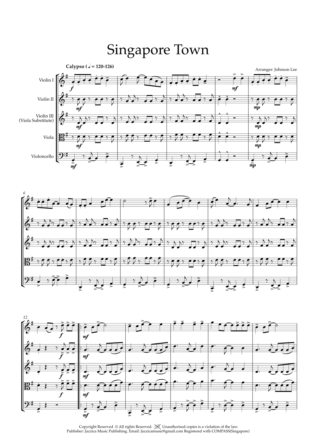 Singapore Town (arr. Johnson Lee)