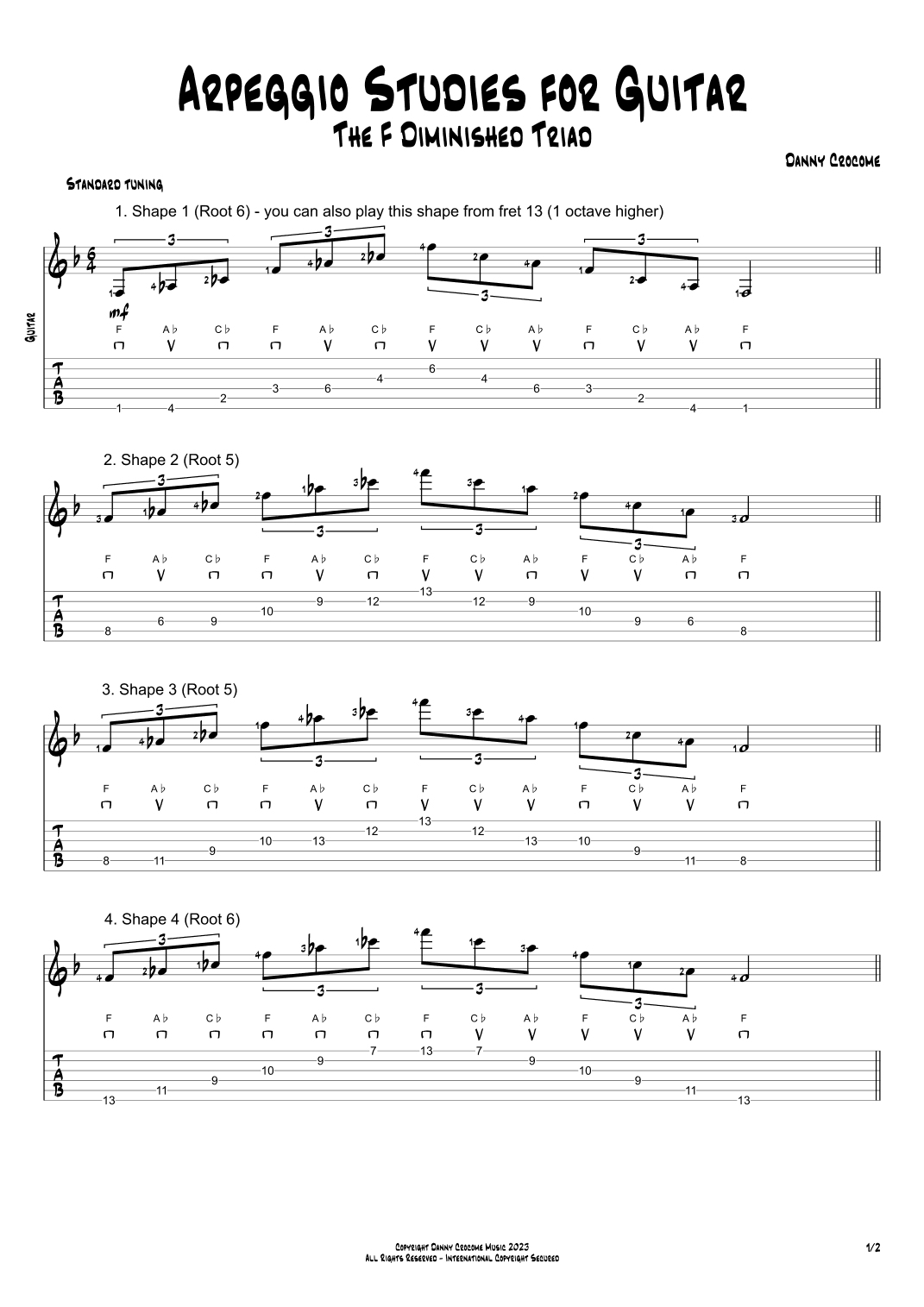 Arpeggio Studies for Guitar - The F Diminished Triad