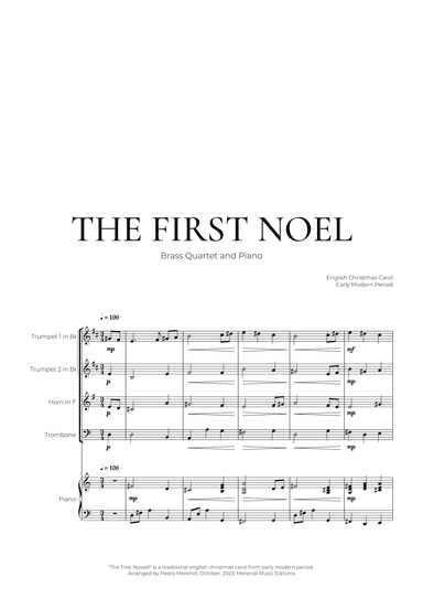 The First Noel (Brass Quartet and Piano) - Christmas Carol (arr. Pedro Merendi)