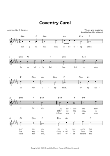 Coventry Carol (Key of B-Flat Minor) (arr. R. Salvario)