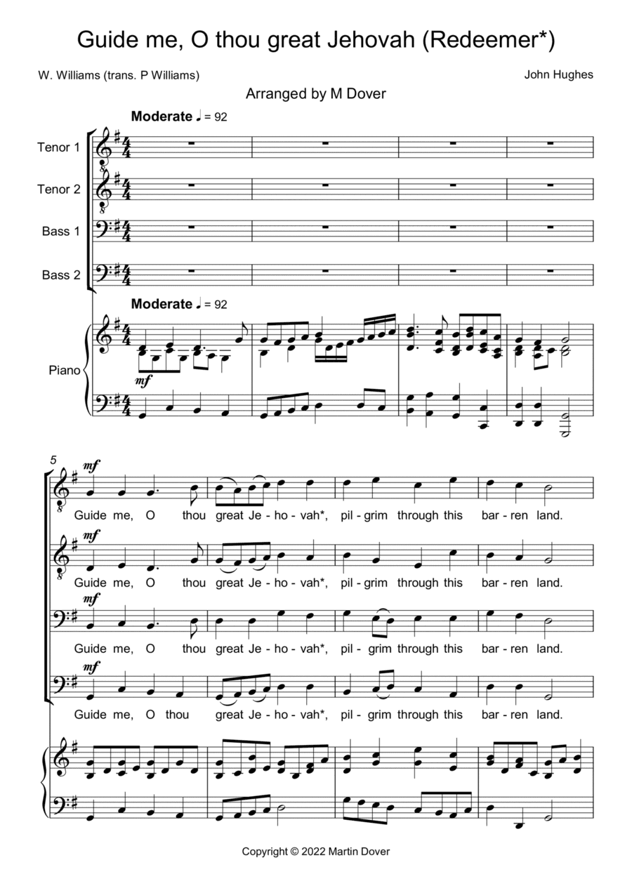 Guide me, O thou great Jehovah / Redeemer - 4 part Choir - TTBB - Lower Voices (arr. Martin Dover)