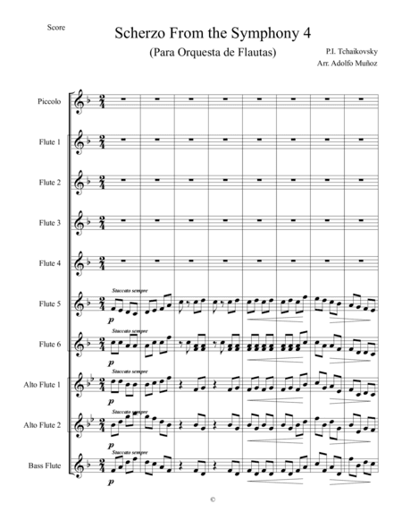 Scherzo From 4th Symphony ¨Pizzicato Ostinato¨ For Flute Orchestra (arr. Adolfo Muñoz)