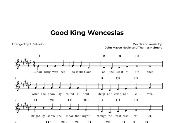 Good King Wenceslas (Key of F-Sharp Major) (arr. R. Salvario)