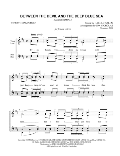 Between The Devil And The Deep Blue Sea (arr. Jon Nicholas)