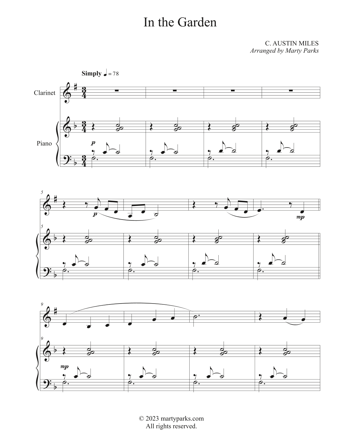 In the Garden (Clarinet-Piano) (arr. Marty Parks)