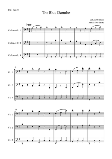 The Blue Danube (Waltz by Johann Strauss) for Cello Trio (arr. Fabio Britto)
