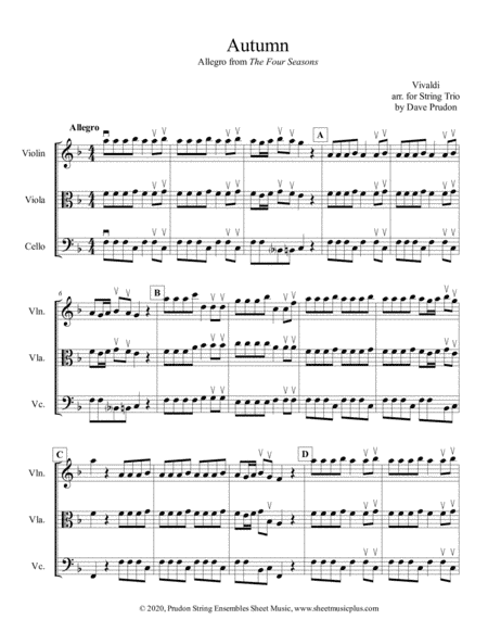 Vivaldi Autumn (Allegro) for String Trio (arr. Dave Prudon)