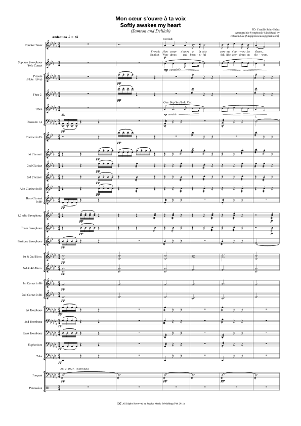 Softly Awakes My Heart (Mon cœur s'ouvre à ta voix) (arr. Johnson Lee)